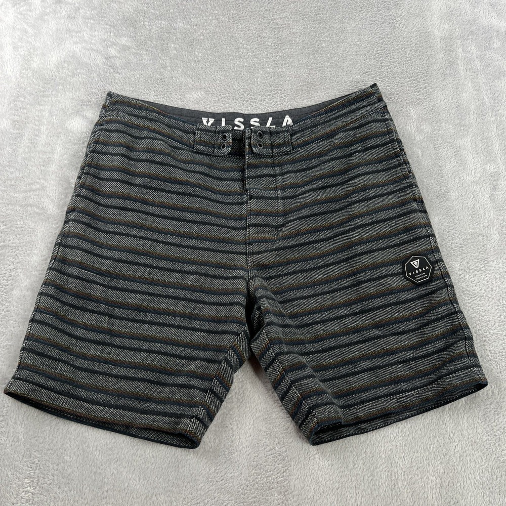 Vissla Striped Hybrid Board Shorts Large Grey Surf Beach Casual Baja Drug Rug